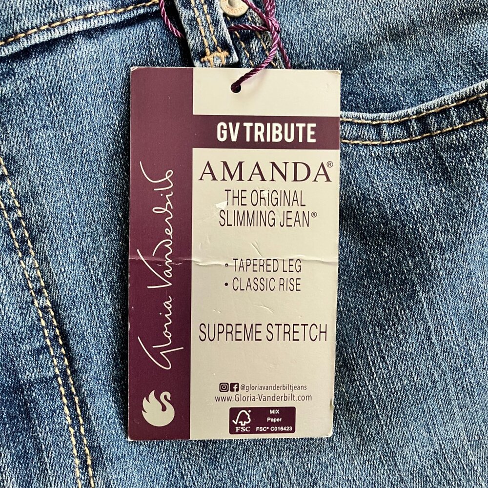 NWT Gloria Vanderbilt "Amanda" Slimming Jeans Size:  16P - Picture 5 of 8